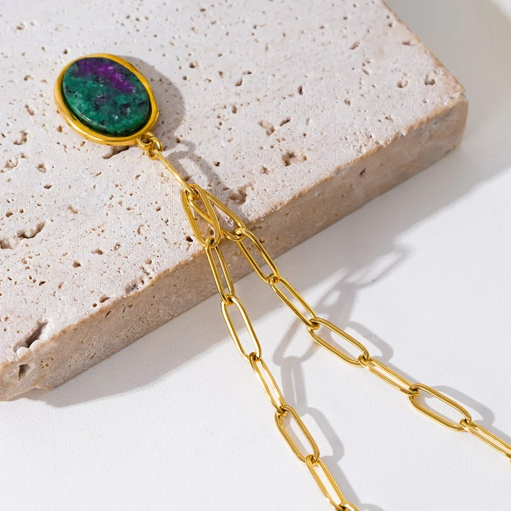 ASAMI: Contemporary Paperclip Chain anchoring a Ruby Zoisite Oval Pendant - Image 5