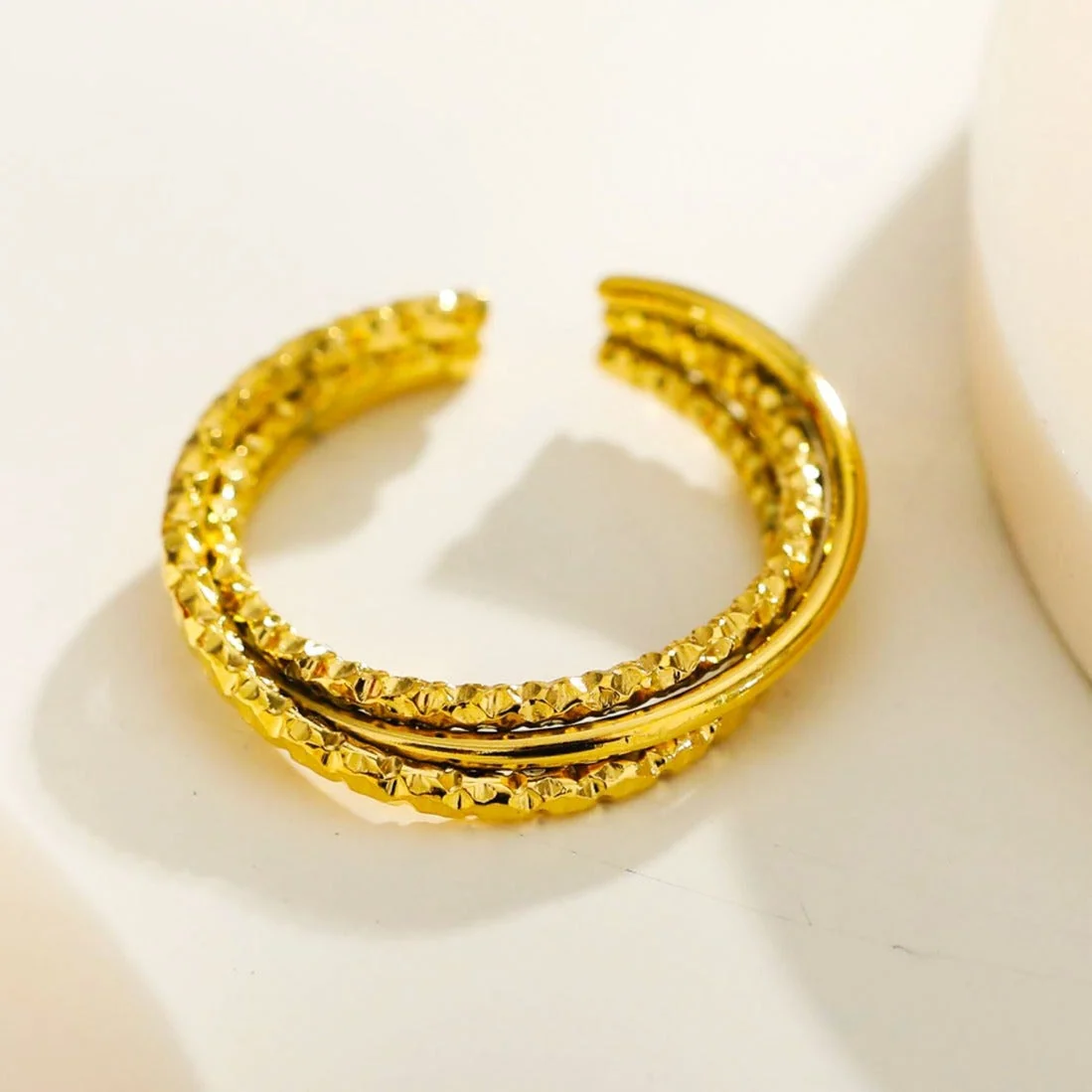 AZURA: Triple Stacked Contrasting Textured Ring - Image 2