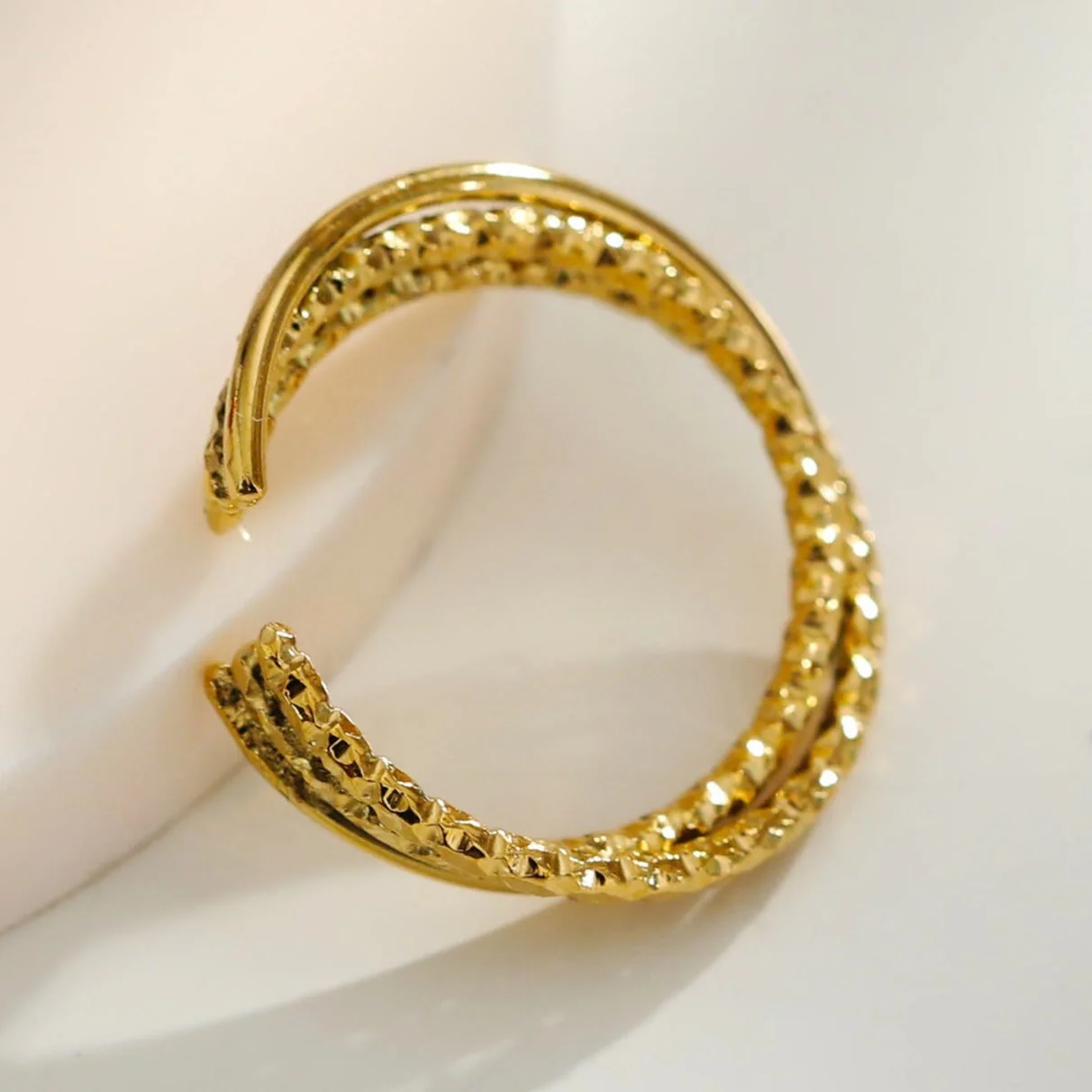 AZURA: Triple Stacked Contrasting Textured Ring - Image 4