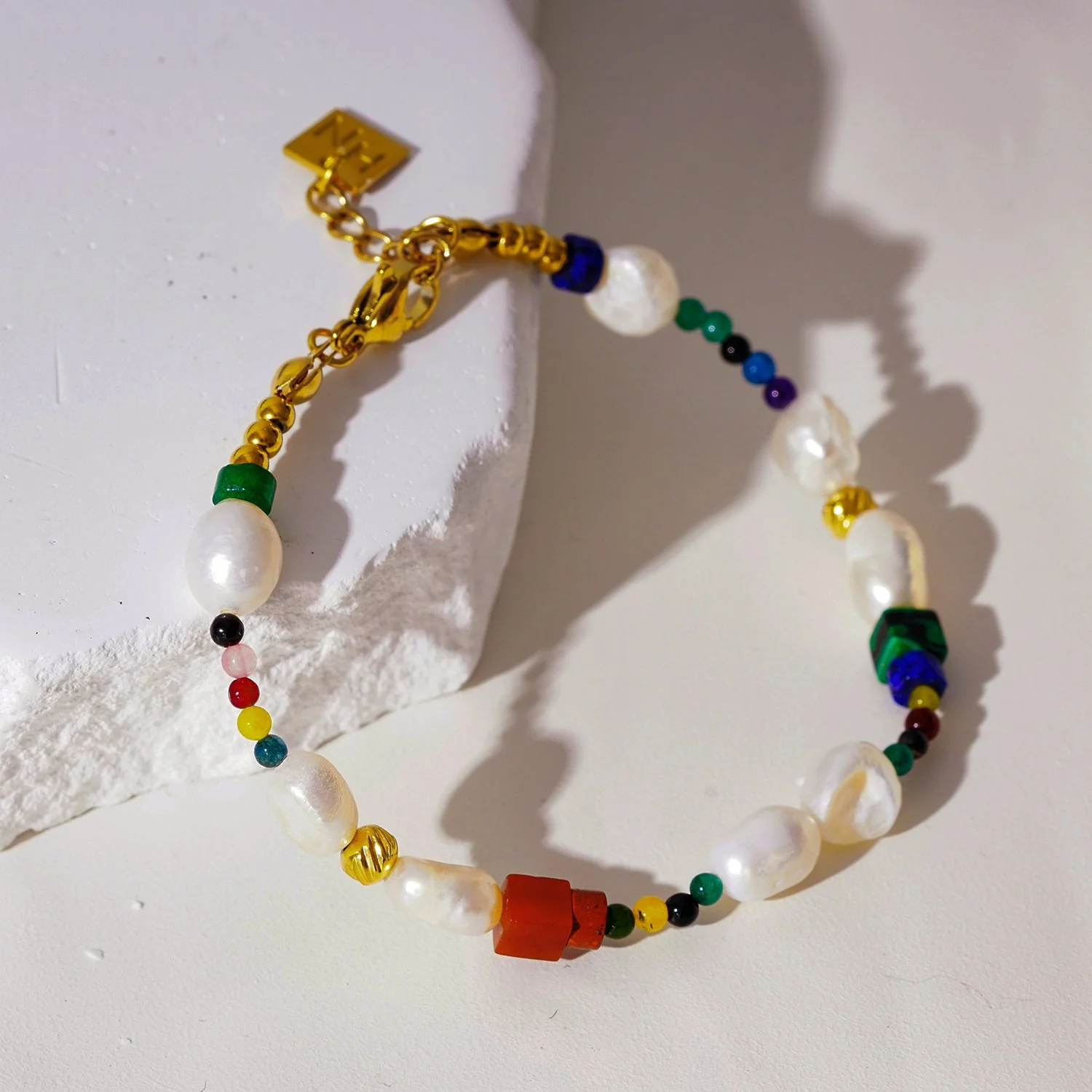 BANYANA: Paradise Found - Colourful Bracelet with Gold Beads, Natural Stones, and Freshwater Pearls - Image 8