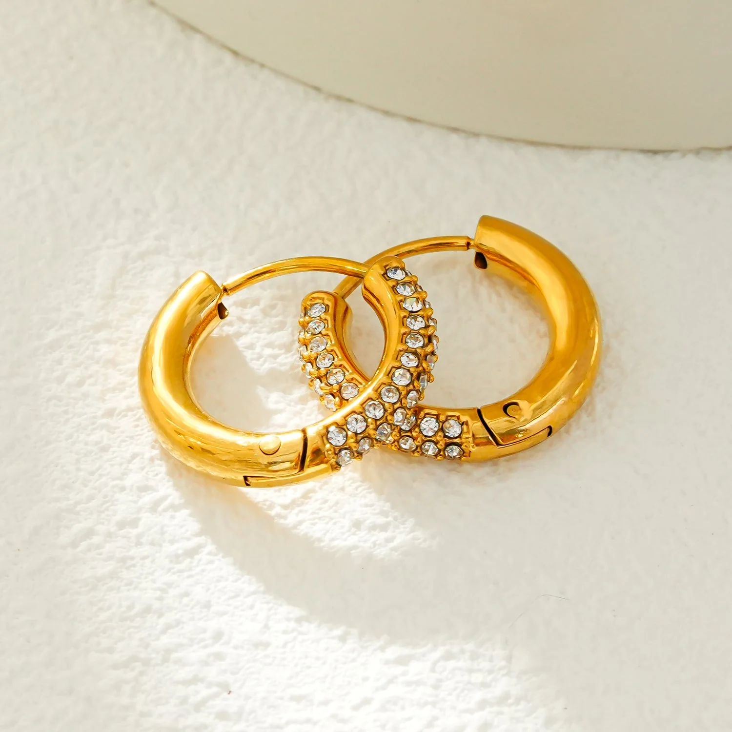 BATHULI Gold: Partial Pavé Zirconia (CZ) Mini Hoop Earrings - Image 6