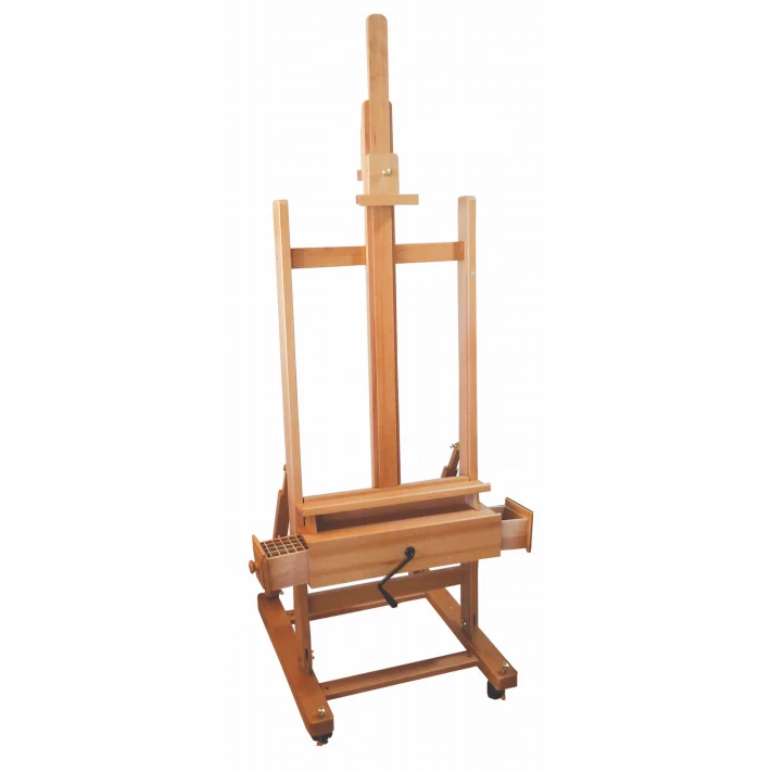 Beechwood H-Frame Crank Handle Easel With Drawers - Image 3