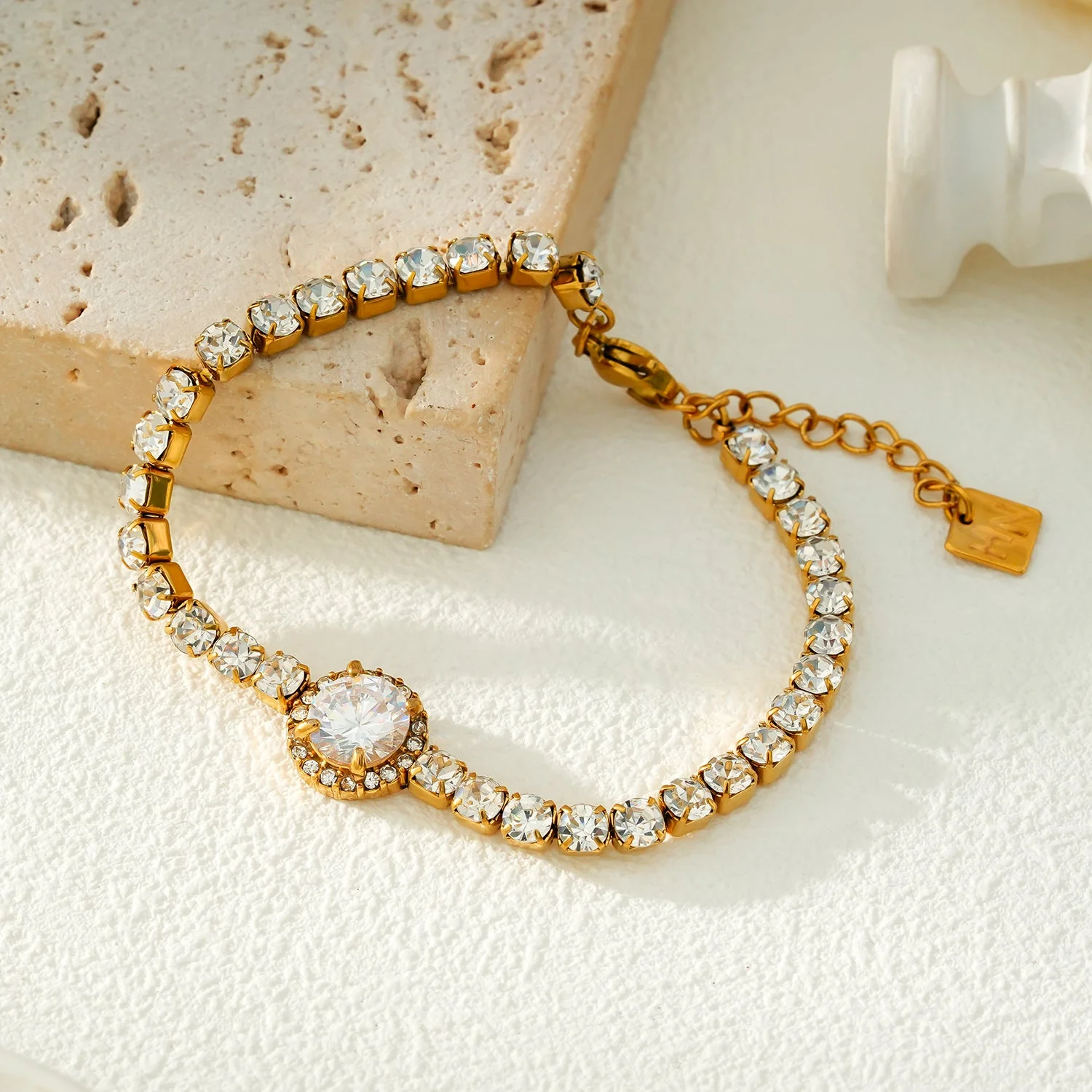 BEREA Gold: Tennis Bracelet with Large Zirconia (CZ) Centrepiece  – Timeless Elegance for Every Occasion - Image 3