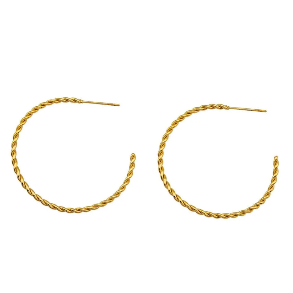 BETHANY Twisted Rope Texture Gold Hoop Earrings - Image 3