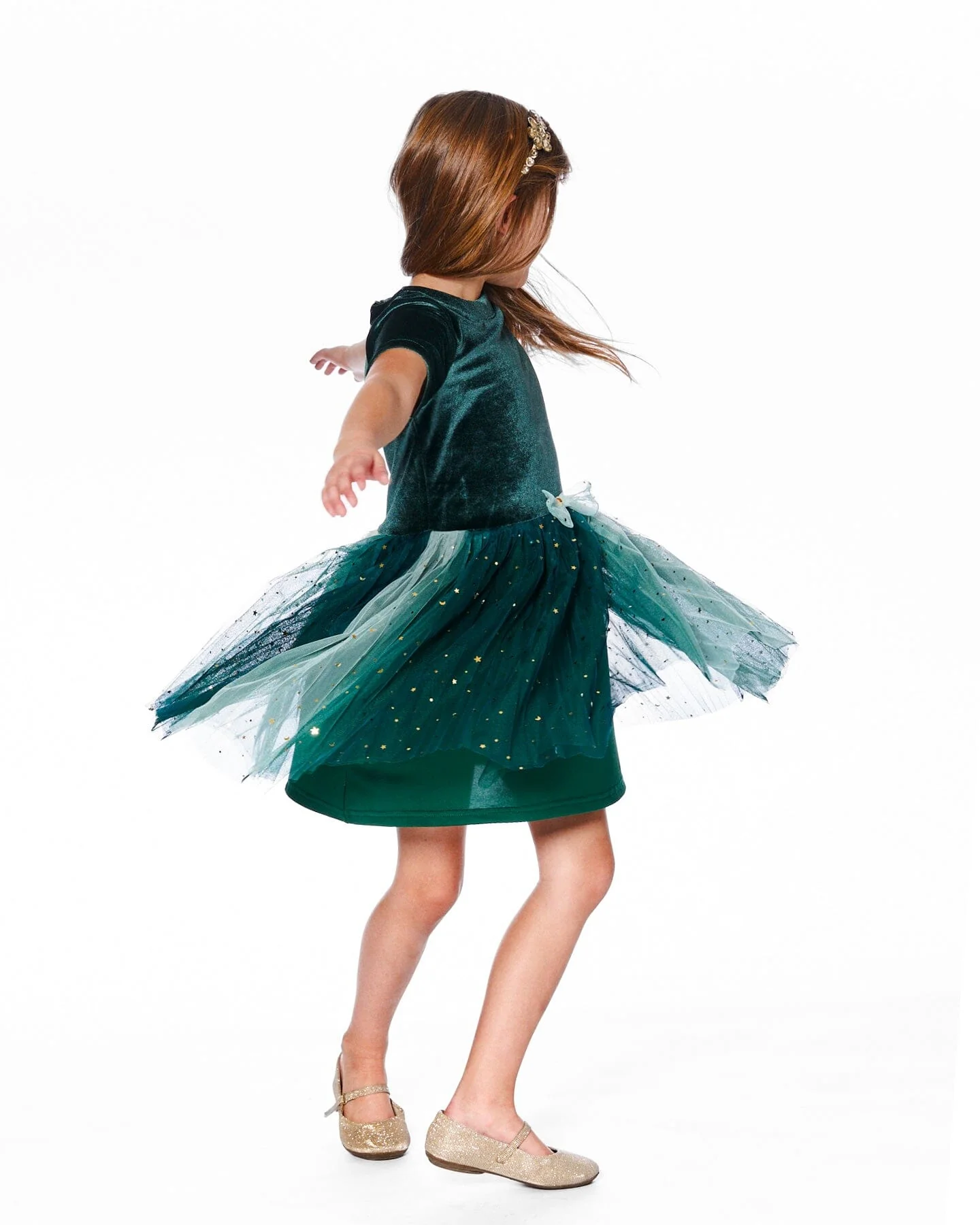 Bi-Material Short Sleeve Party Dress Forest Green - Image 2