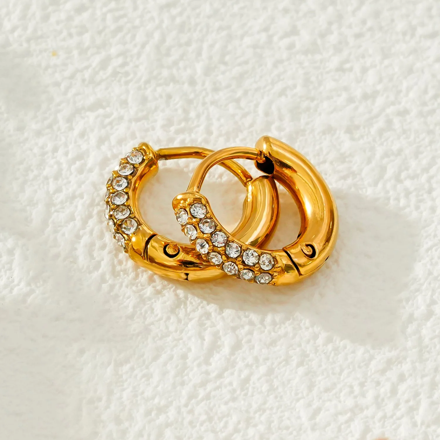BISHO Gold: Sparkling Rows of Pavé Zirconia on Classic Mini Hoop Earrings - Image 5