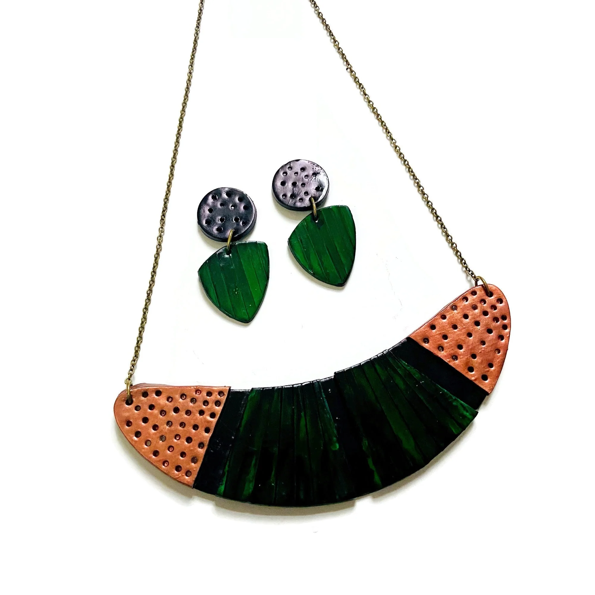 Black & Emerald Green Earrings Post or Clip On- "Kelly" - Image 3