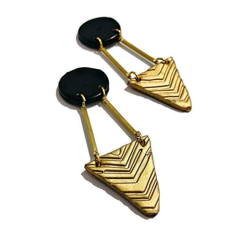 Black & Gold Art Deco Earrings Handmade- "Dupa" - Image 2