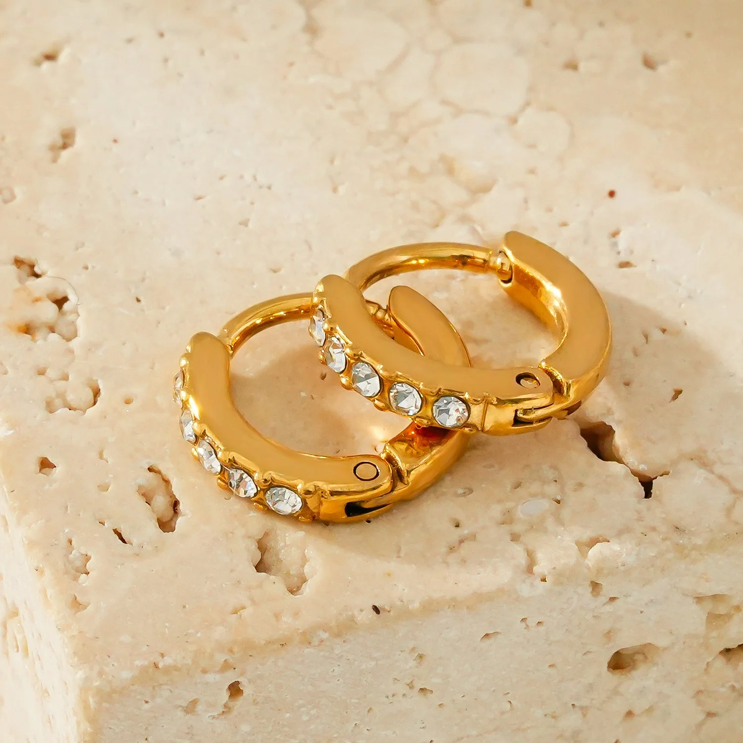 BLIJDE Gold: Single Row Pavé Zirconia (CZ) Mini Hoop Earrings - Image 5