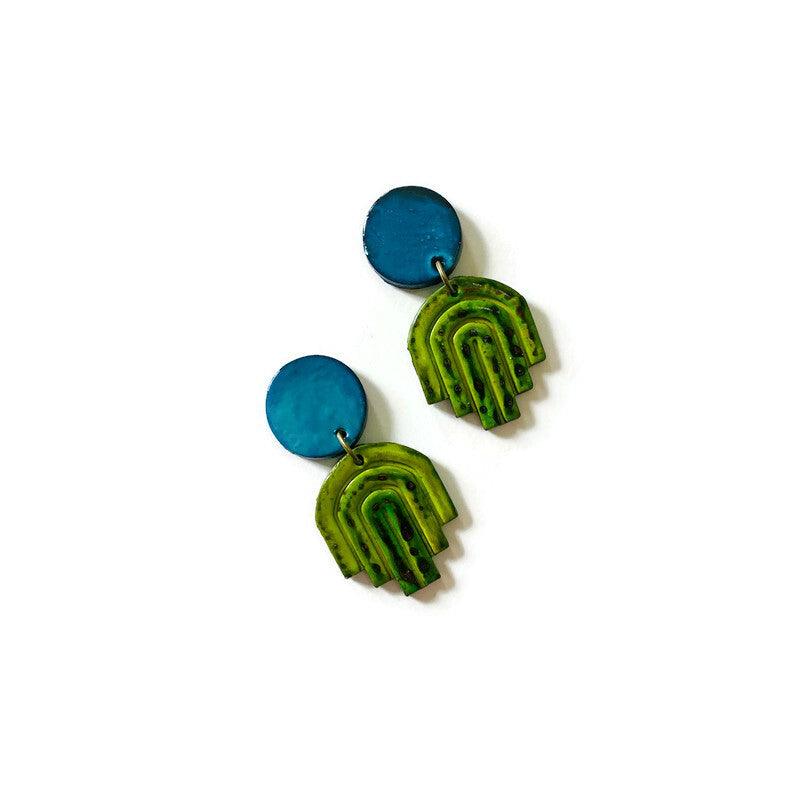 Blue & Green Small Statement Earrings - Image 2