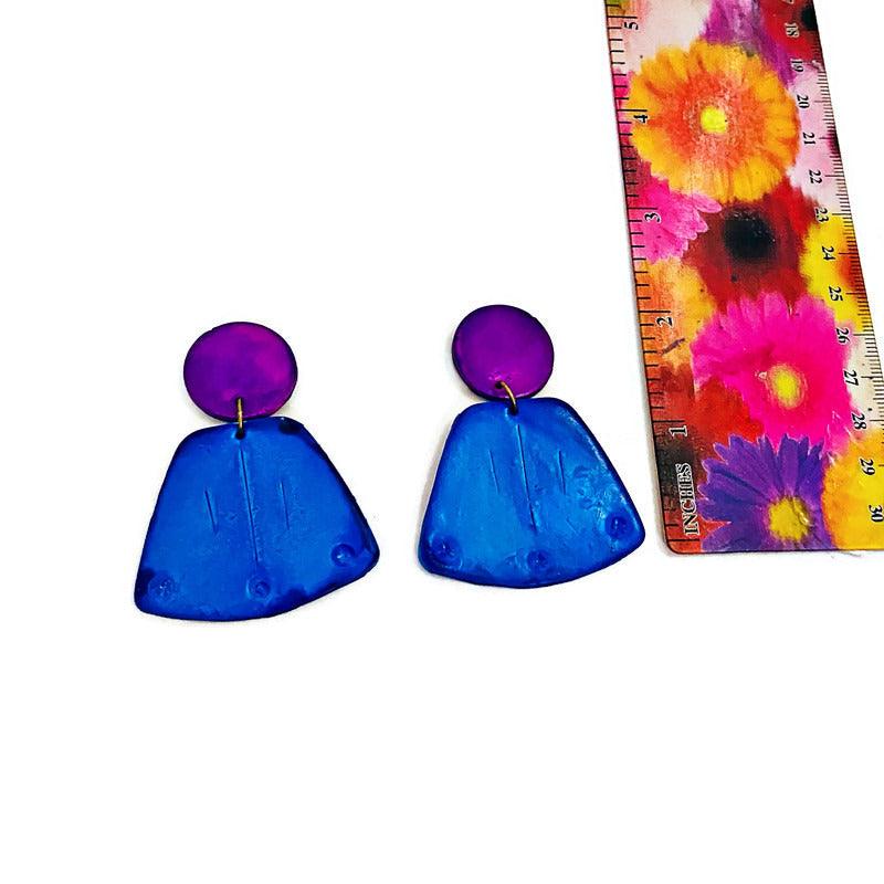 Blue & Purple Statement Earrings Post or Clip Ons - "Janet" - Image 2