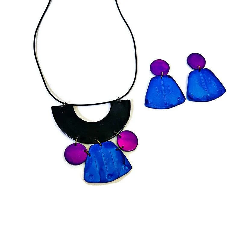 Blue & Purple Statement Earrings Post or Clip Ons - "Janet" - Image 4