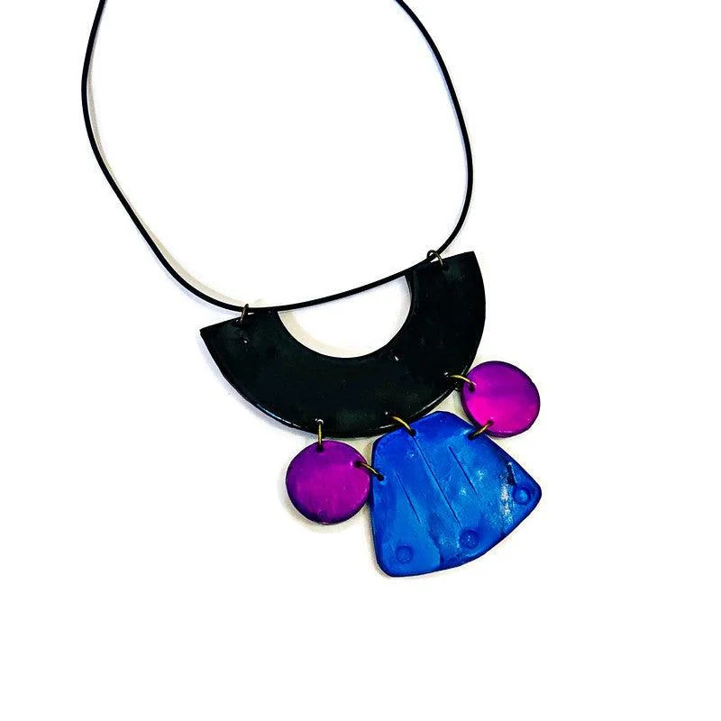 Blue & Purple Statement Earrings Post or Clip Ons - "Janet" - Image 5