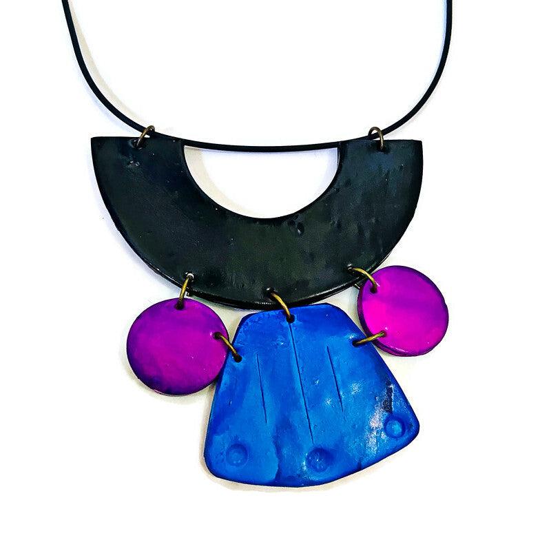 Blue & Purple Statement Earrings Post or Clip Ons - "Janet" - Image 6
