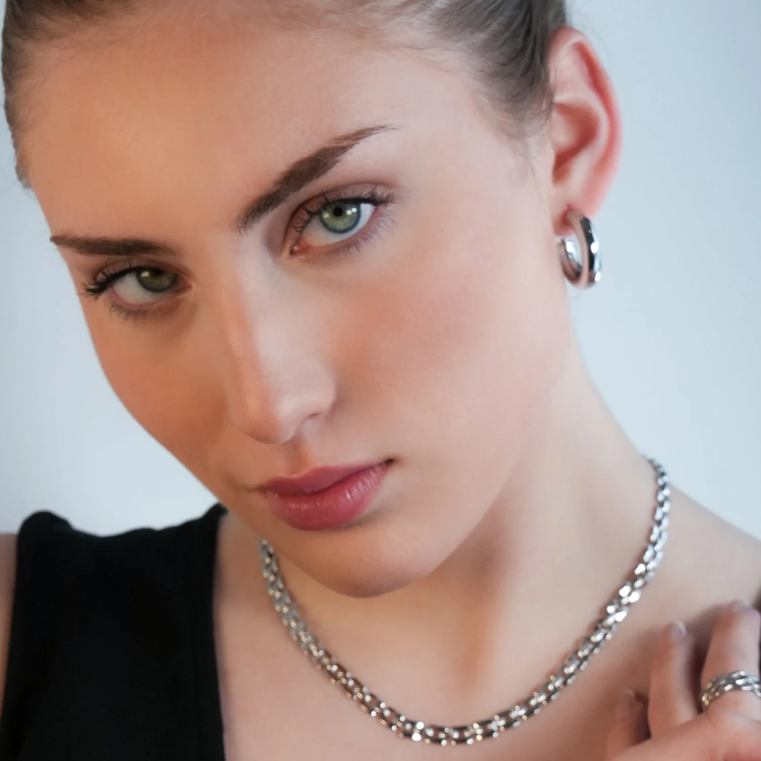 BLYDE Silver (White Gold): Semi-Wide Essential Hoop Earrings (2.5cm) - Image 11