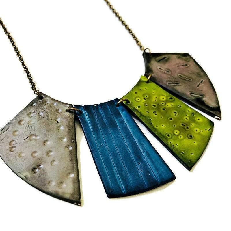 Boho Fringe Necklace, Big Bold Chunky Bib Necklace in Fall Colors - Image 2