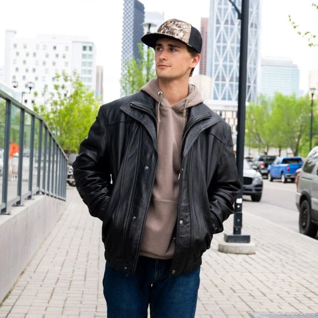 BOL Men's Double Collar Leather Bomber Jacket - Image 25