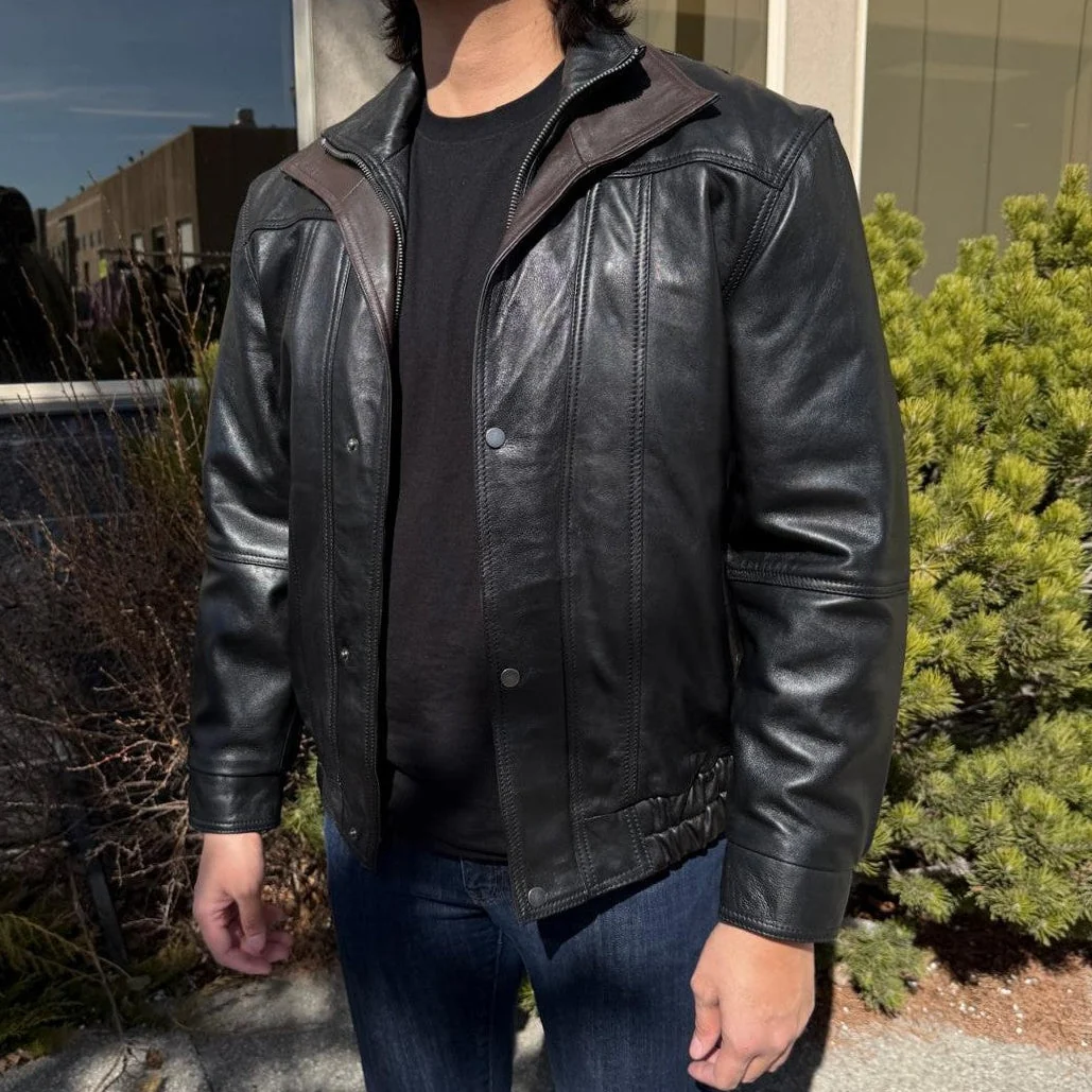 BOL Men's Double Collar Leather Bomber Jacket - Image 4