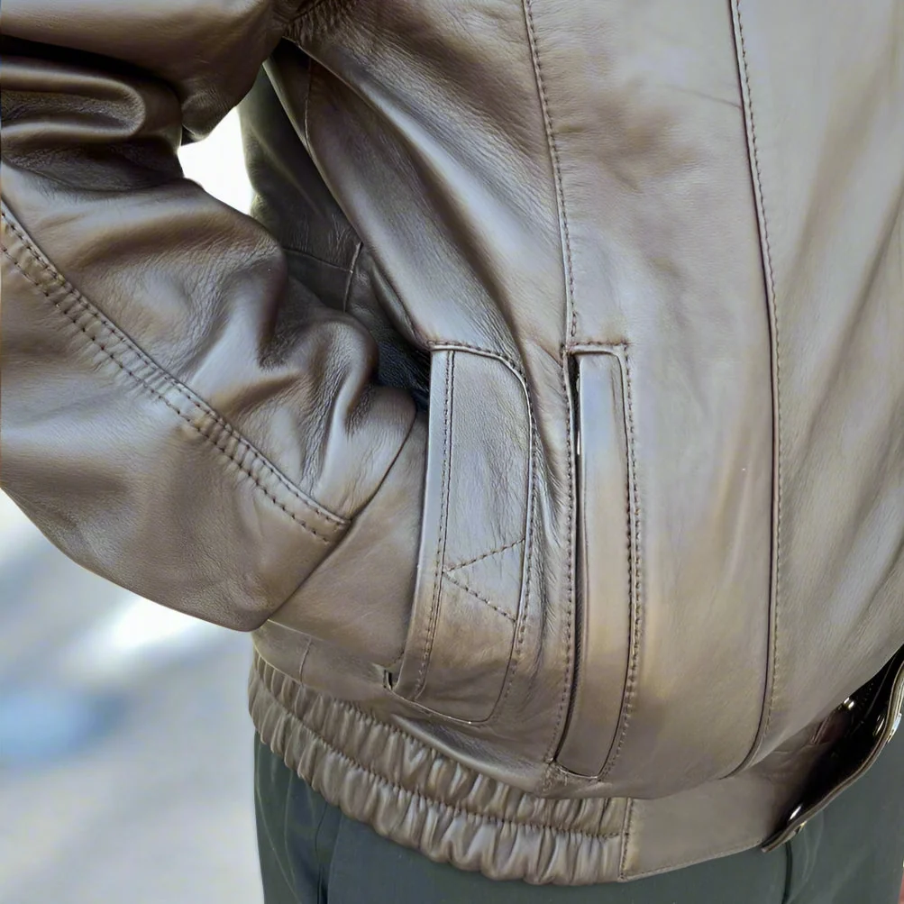BOL Men's Double Pocket Leather Bomber Jacket - Image 10