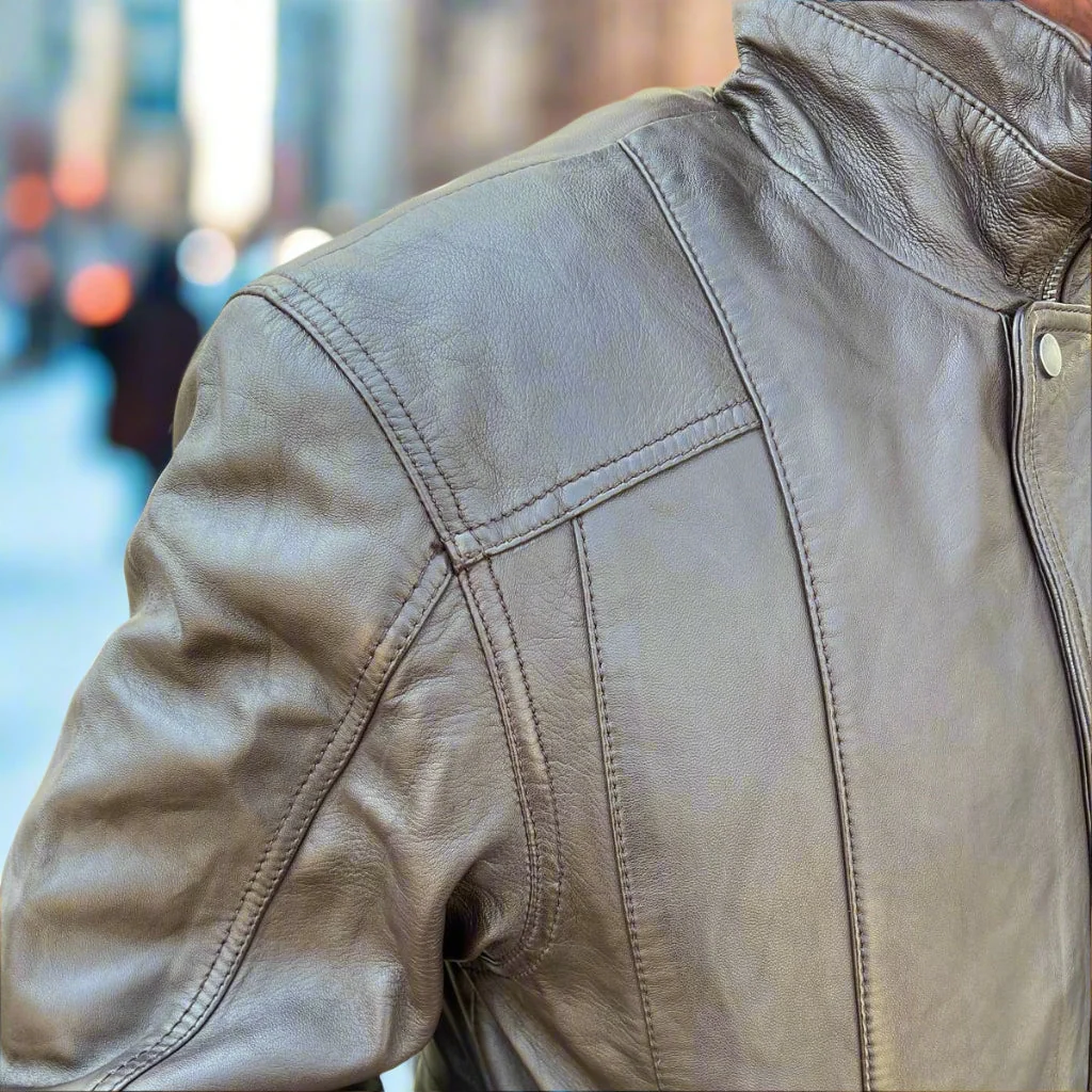 BOL Men's Double Pocket Leather Bomber Jacket - Image 11
