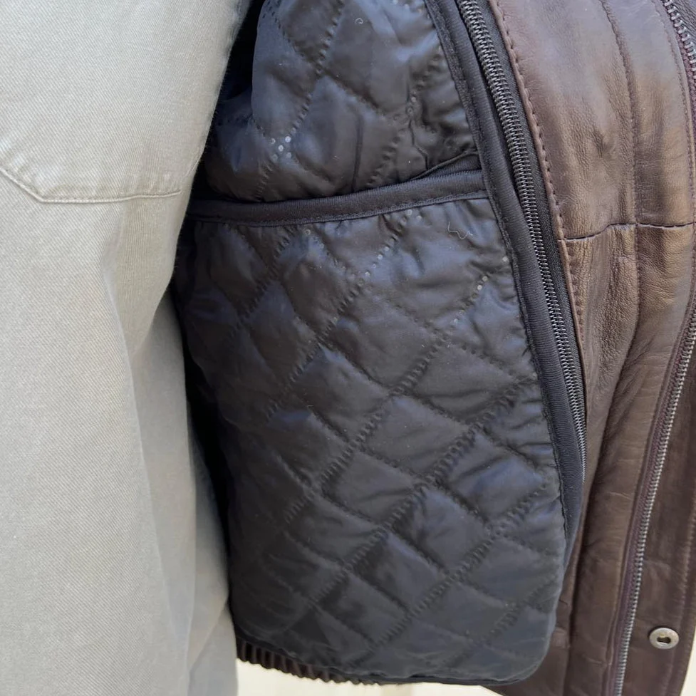 BOL Men's Double Pocket Leather Bomber Jacket - Image 12