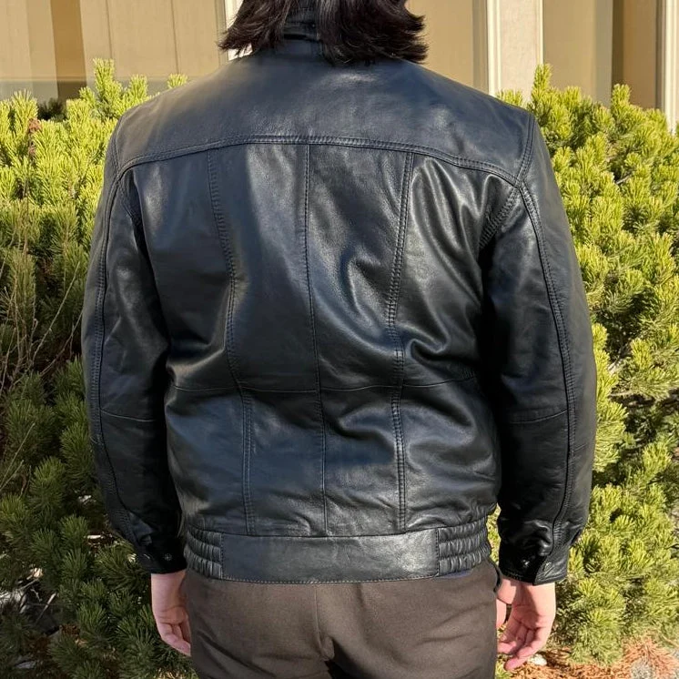 BOL Men's Double Pocket Leather Bomber Jacket - Image 2