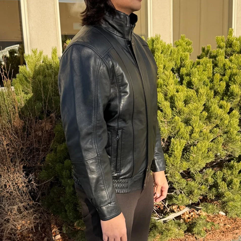 BOL Men's Double Pocket Leather Bomber Jacket - Image 3