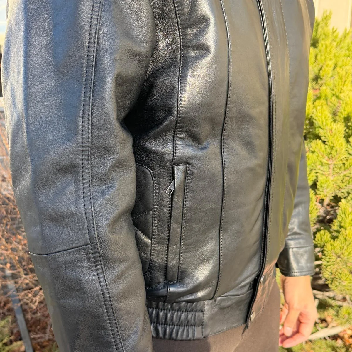 BOL Men's Double Pocket Leather Bomber Jacket - Image 4