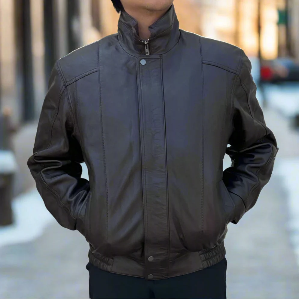 BOL Men's Double Pocket Leather Bomber Jacket - Image 6