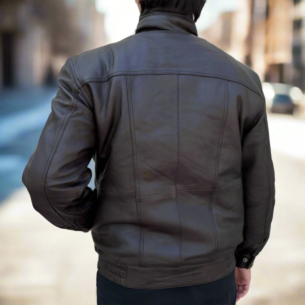 BOL Men's Double Pocket Leather Bomber Jacket - Image 7