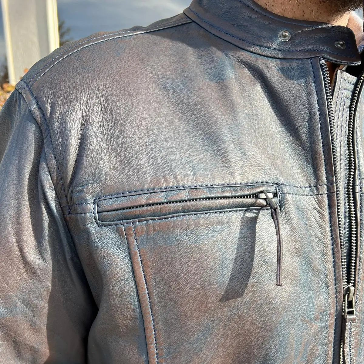 BOL Men's Snap Collar Lamb Leather Jacket - Image 4