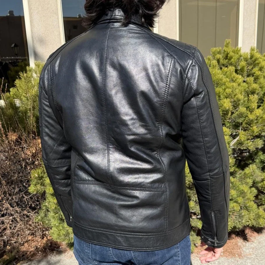 BOL Men’s Zip Pocket Leather Jacket. Sheep Leather Jacket with Fold-Down Collar - Image 13