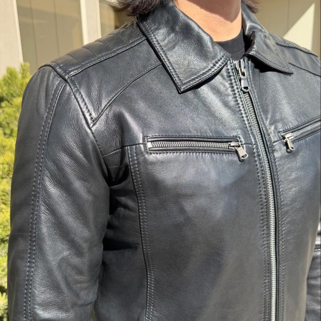 BOL Men’s Zip Pocket Leather Jacket. Sheep Leather Jacket with Fold-Down Collar - Image 14