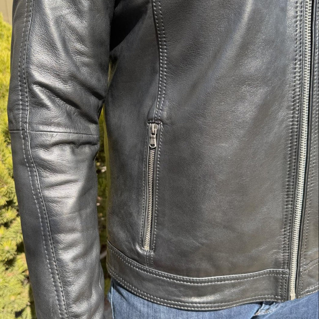 BOL Men’s Zip Pocket Leather Jacket. Sheep Leather Jacket with Fold-Down Collar - Image 15