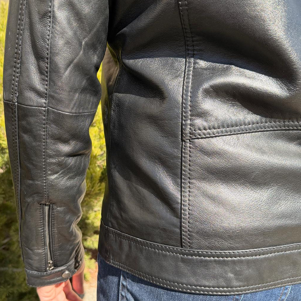 BOL Men’s Zip Pocket Leather Jacket. Sheep Leather Jacket with Fold-Down Collar - Image 16