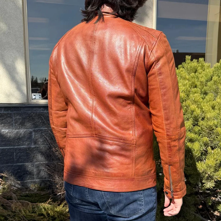 BOL Men’s Zip Pocket Leather Jacket. Sheep Leather Jacket with Fold-Down Collar - Image 2