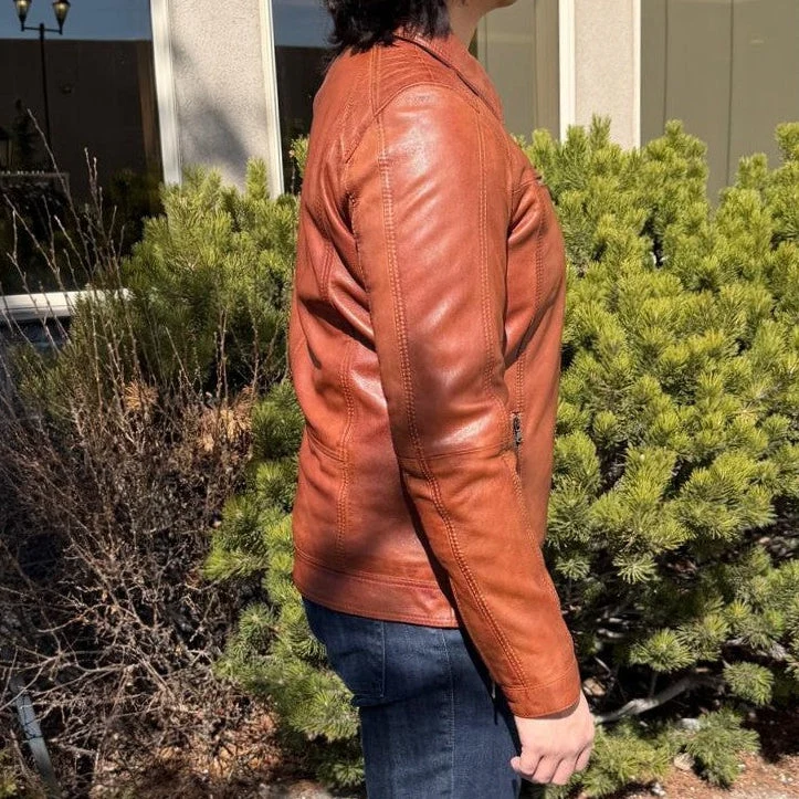 BOL Men’s Zip Pocket Leather Jacket. Sheep Leather Jacket with Fold-Down Collar - Image 4