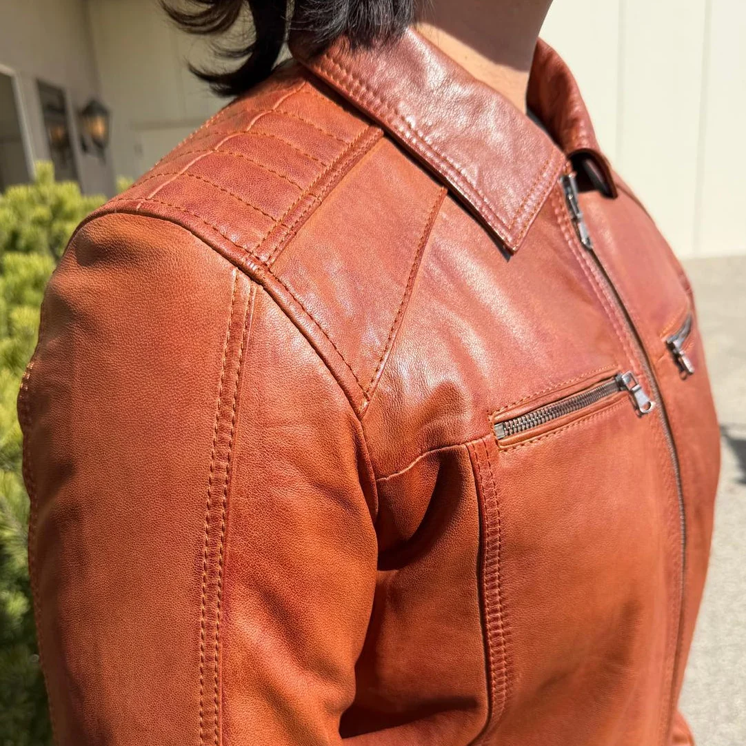 BOL Men’s Zip Pocket Leather Jacket. Sheep Leather Jacket with Fold-Down Collar - Image 6
