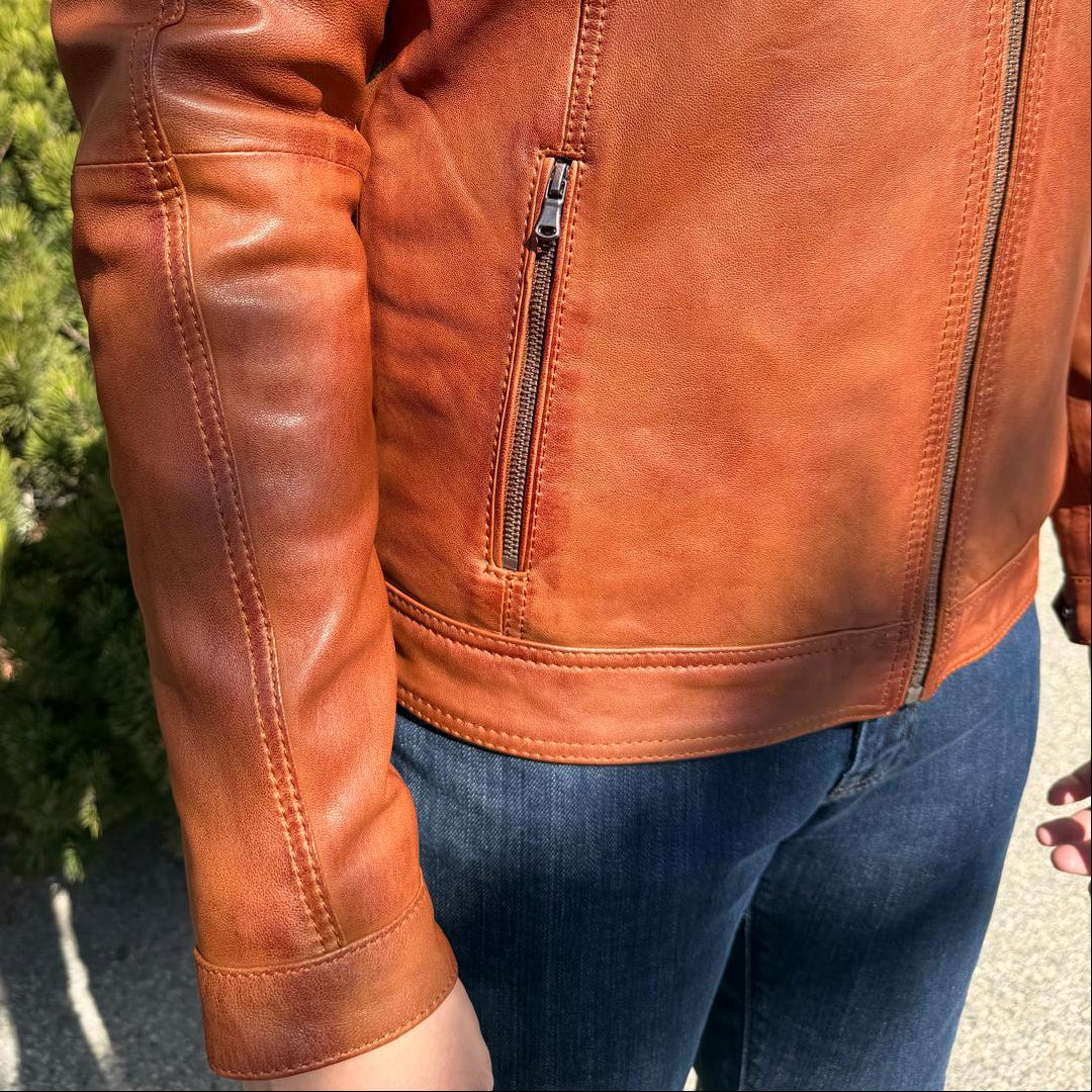BOL Men’s Zip Pocket Leather Jacket. Sheep Leather Jacket with Fold-Down Collar - Image 7