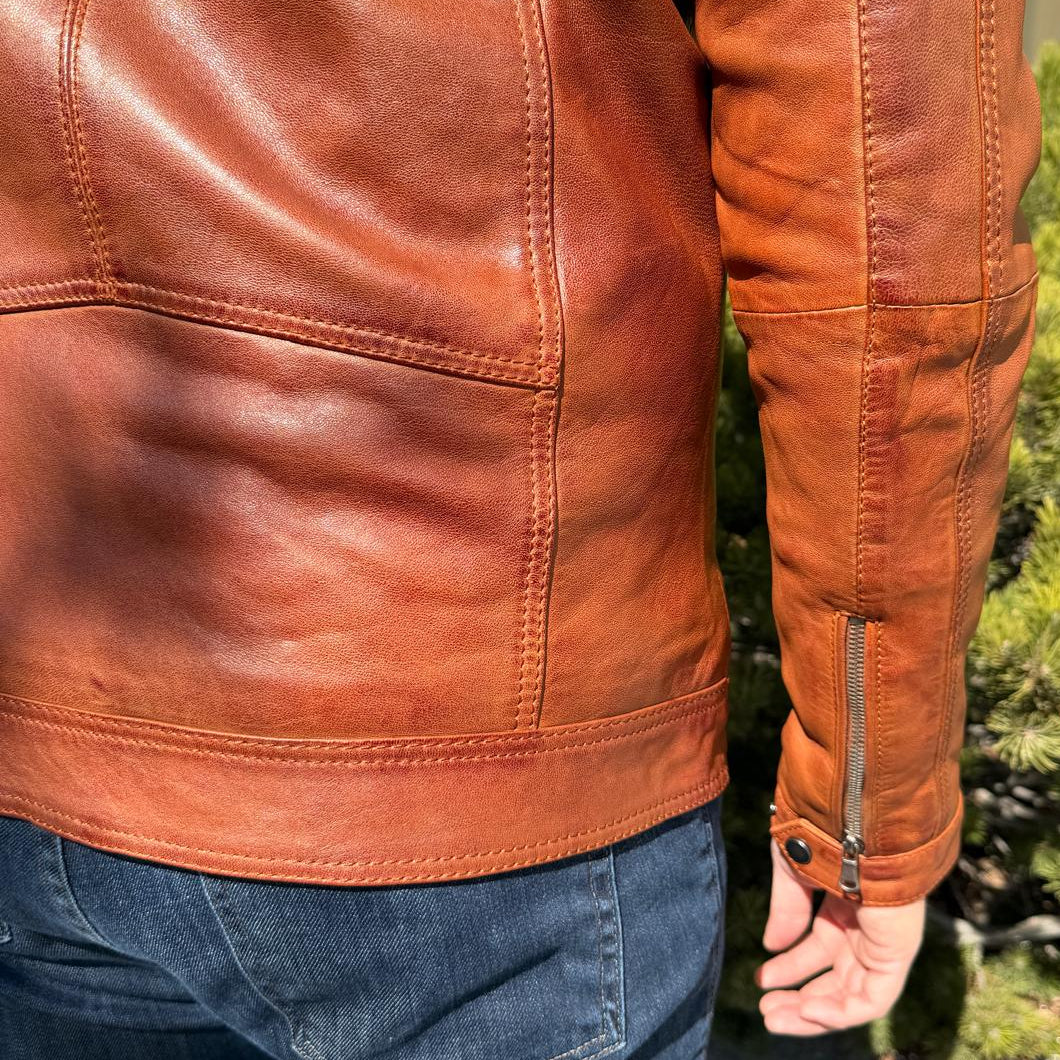 BOL Men’s Zip Pocket Leather Jacket. Sheep Leather Jacket with Fold-Down Collar - Image 8