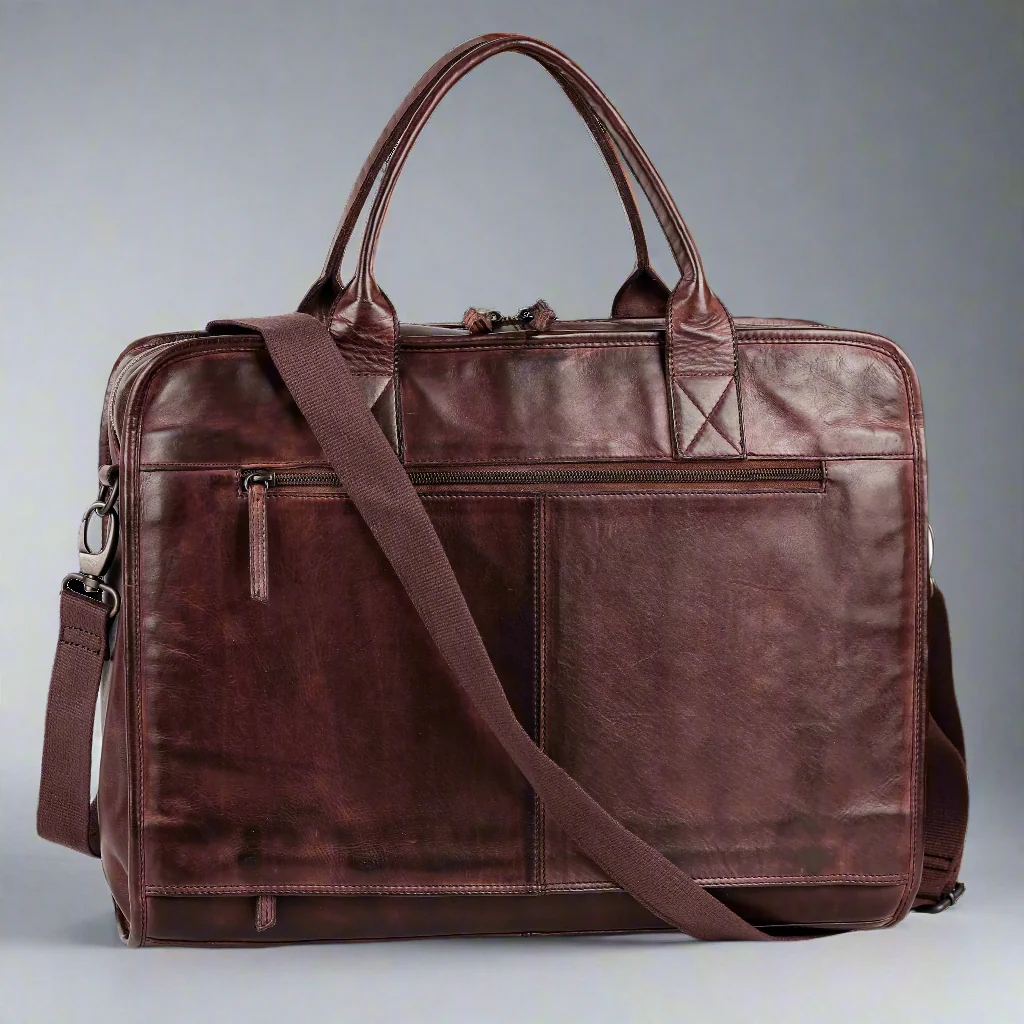 MET Two Handle Messenger Laptop Leather Bag - Image 6