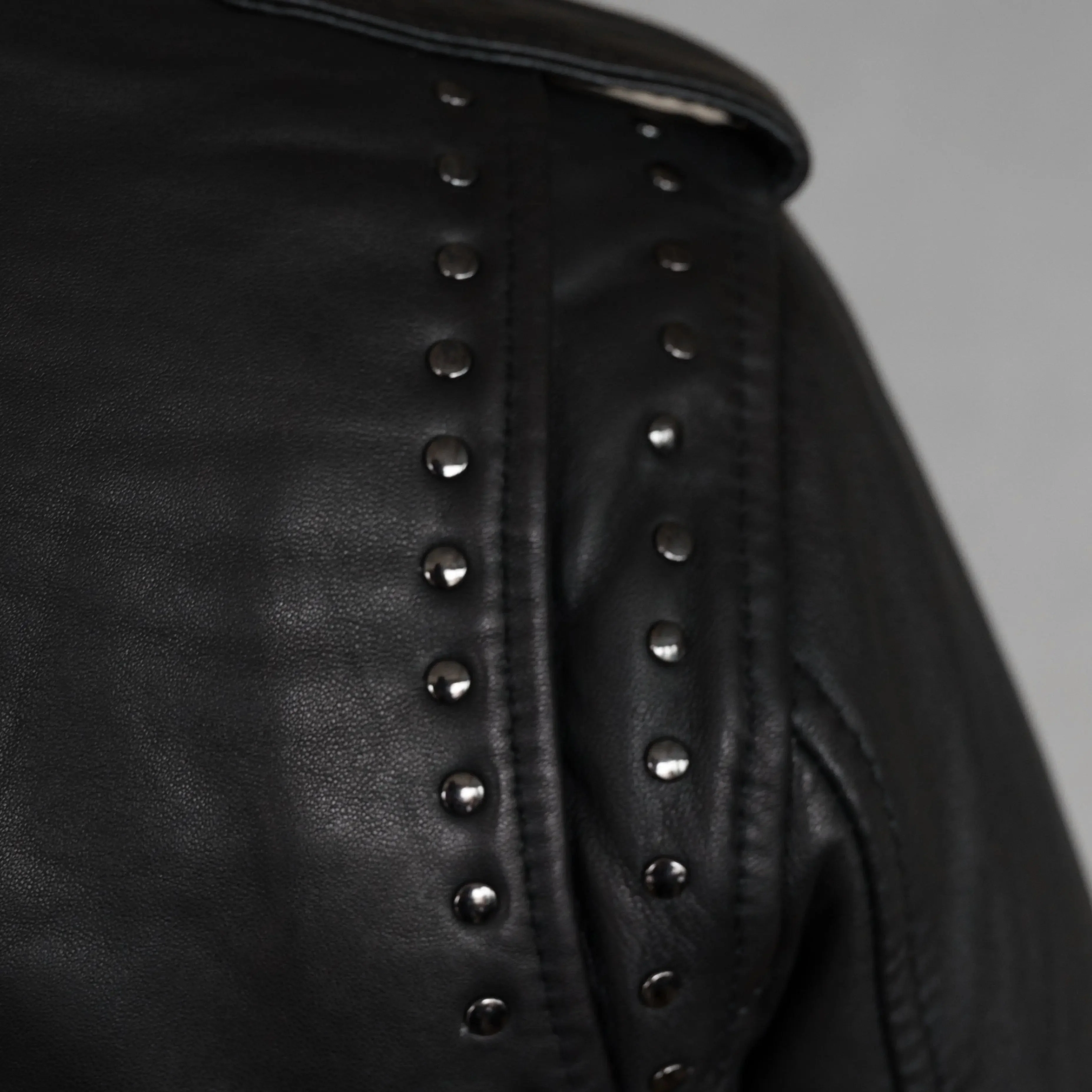 BOL Women’s Nova Leather Moto Jacket. Shadow Chrome Studded Biker Jacket with Waist Belt - Image 3