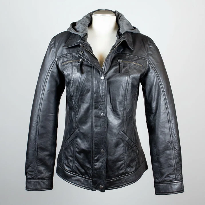 BOL Women's Removable Hood Leather Jacket - Image 2