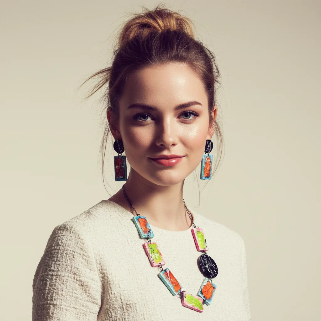 Bold Colorful Beaded Statement Necklace- Paint Spalsh - Image 6