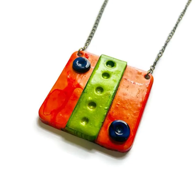Bold Handmade Polymer Clay Pendant - Image 6
