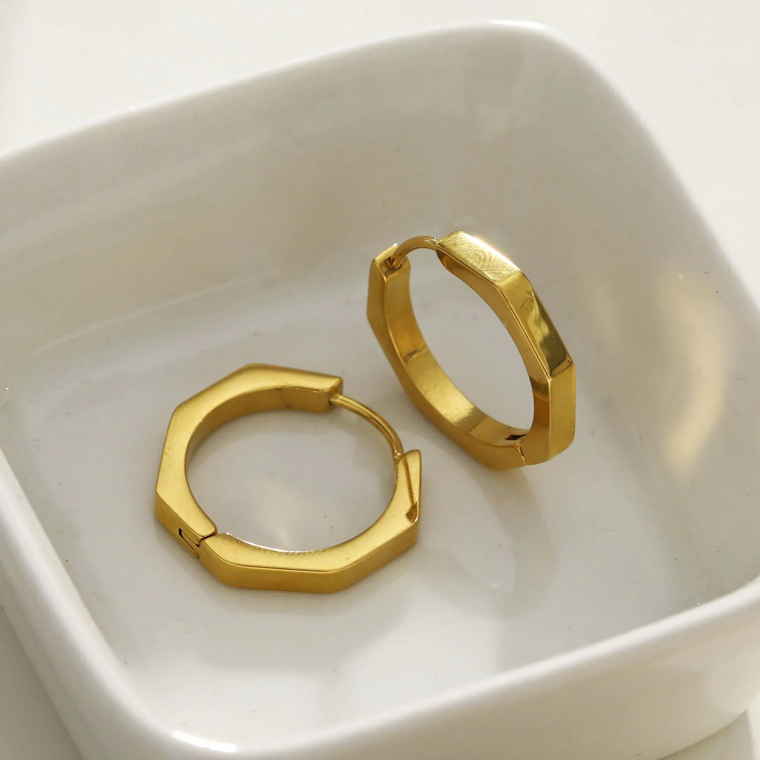 BOLZANO Gold: Hexagon Shaped Contemporary Hoop Earrings - Image 5