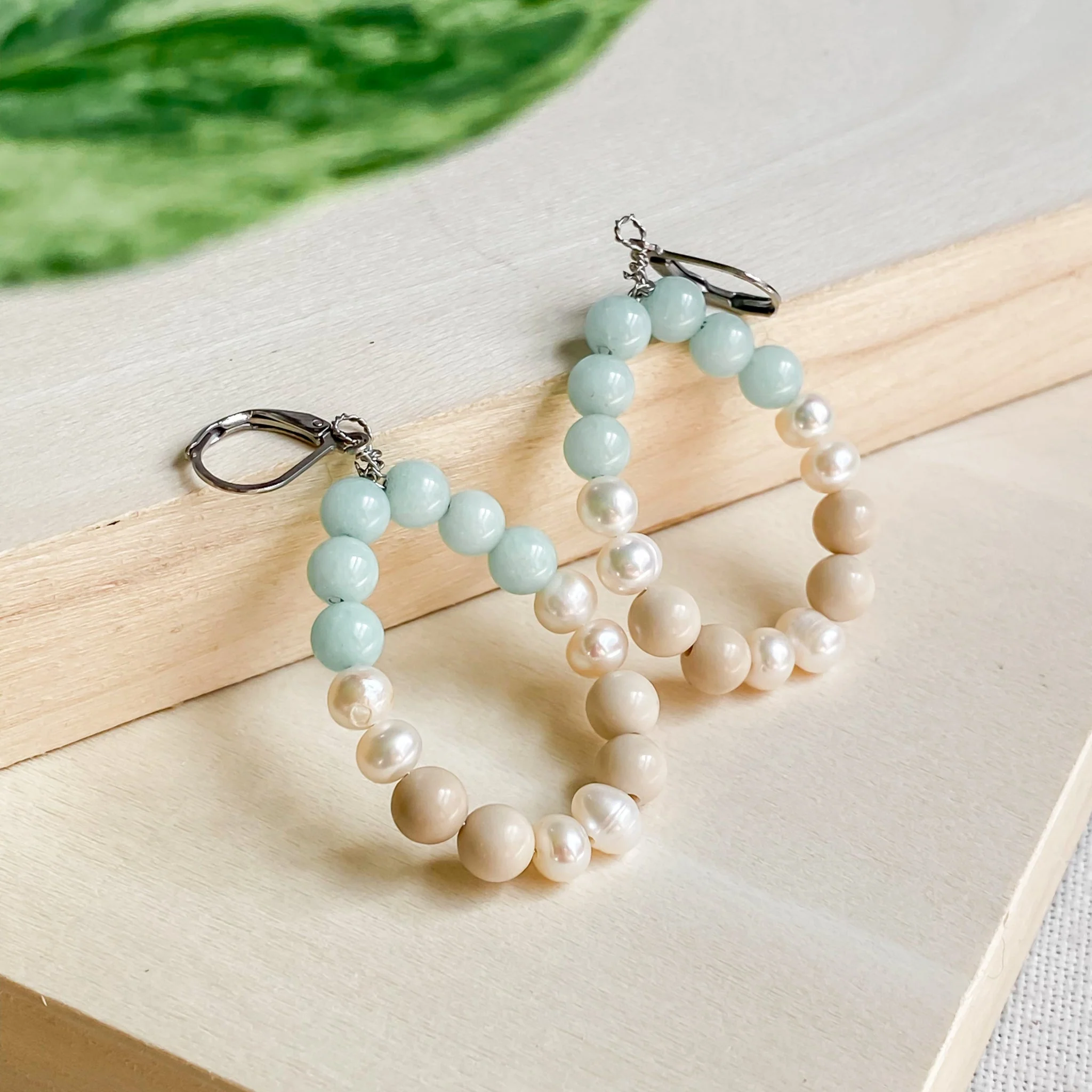 Boucles d’oreilles en amazonite et perles d’eau douce | CALANQUES