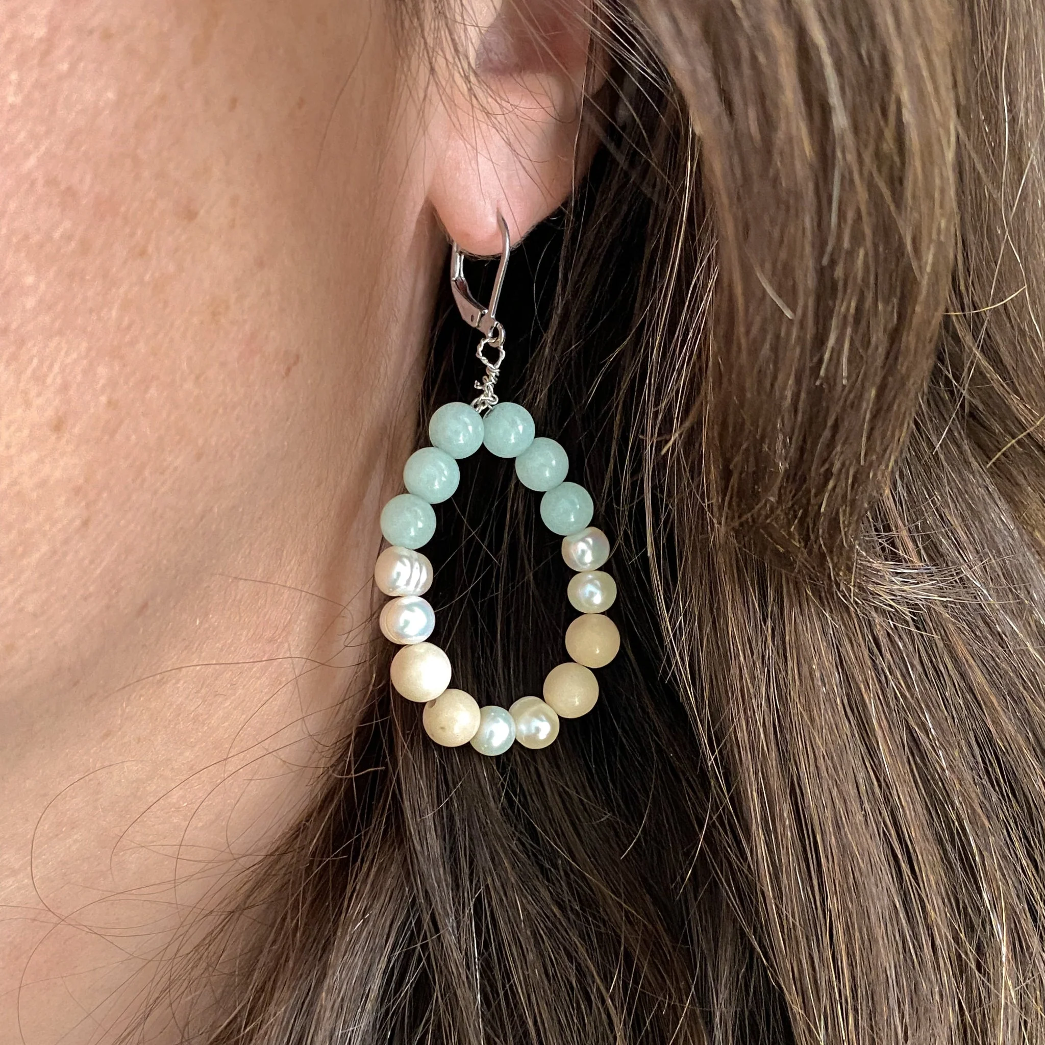 Boucles d’oreilles en amazonite et perles d’eau douce | CALANQUES - Image 2