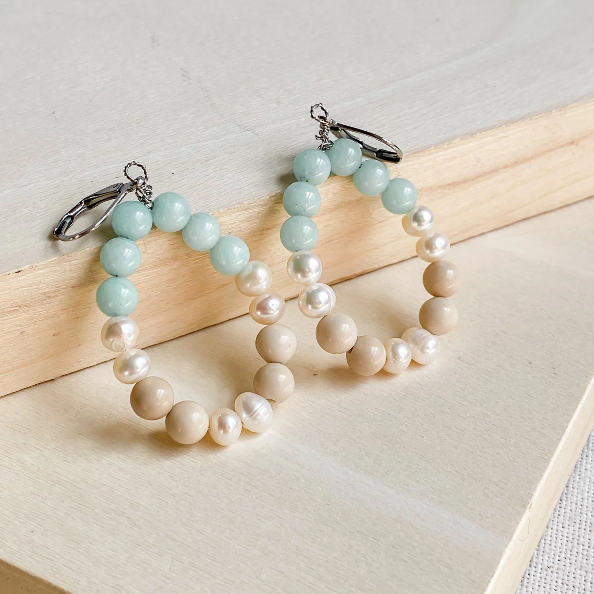 Boucles d’oreilles en amazonite et perles d’eau douce | CALANQUES - Image 7
