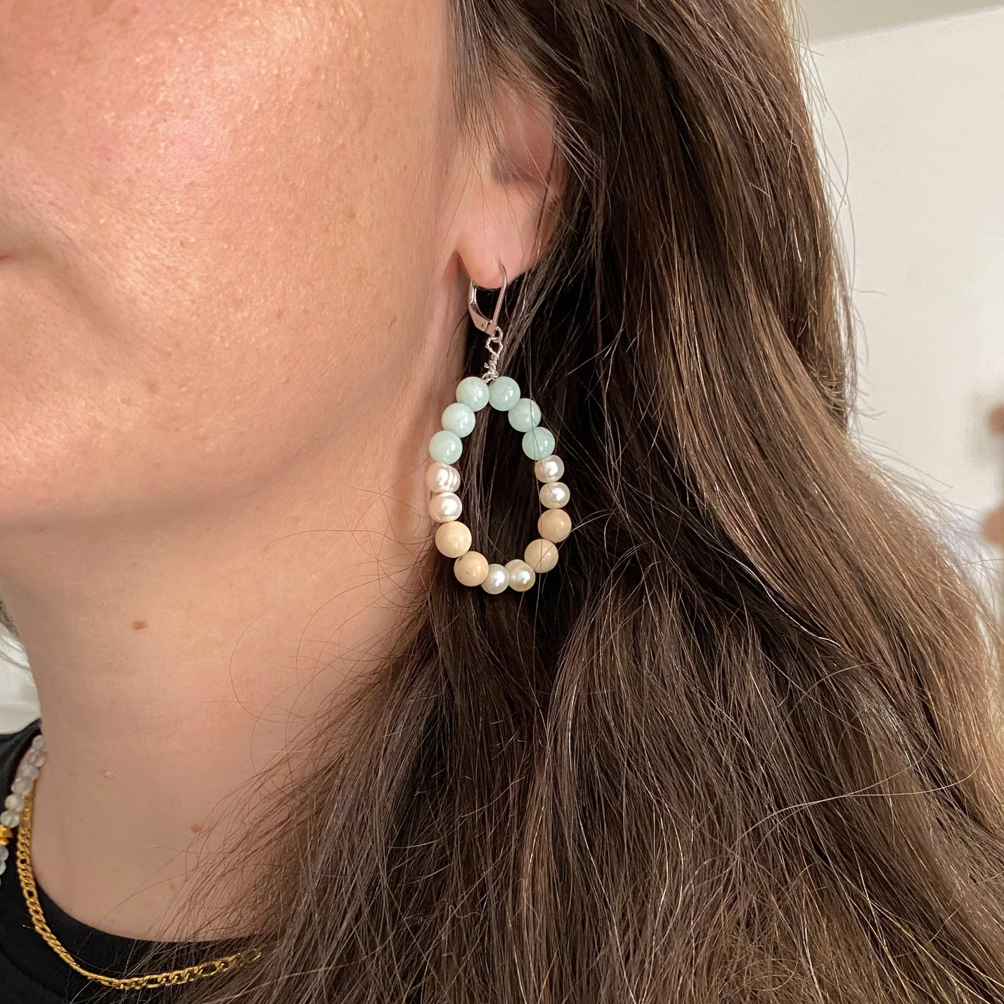 Boucles d’oreilles en amazonite et perles d’eau douce | CALANQUES - Image 8